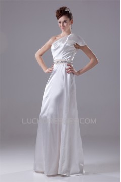 A-Line One-Shoulder Silk like Satin Sleeveless Beaded Wedding Dresses 2030341