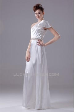 A-Line One-Shoulder Silk like Satin Sleeveless Beaded Wedding Dresses 2030341