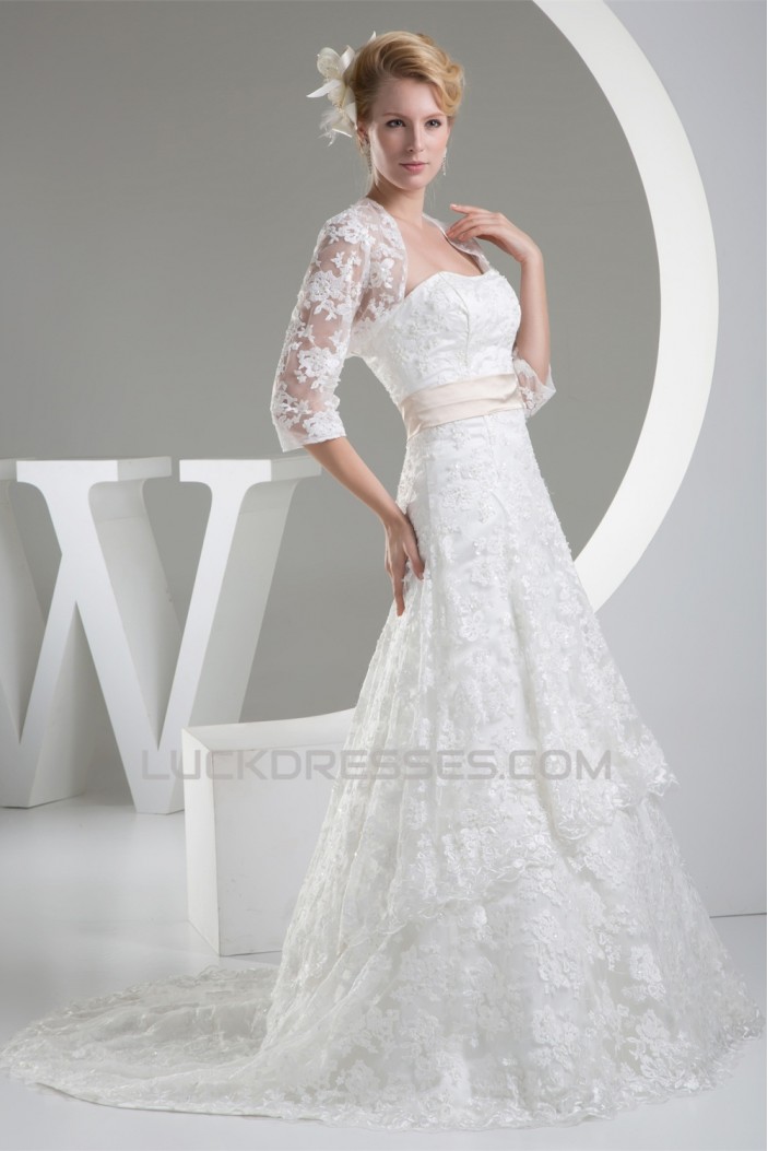 A-Line Satin Lace Silk like Satin Wedding Dresses with A Lace Jacket 2030348