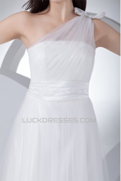 A-Line One-Shoulder Satin Silk like Satin Fine Netting Wedding Dresses 2030352