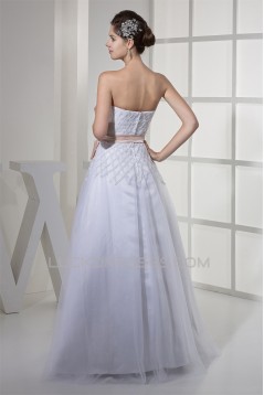 A-Line Strapless Sleeveless Satin Fine Netting Wedding Dresses 2030353