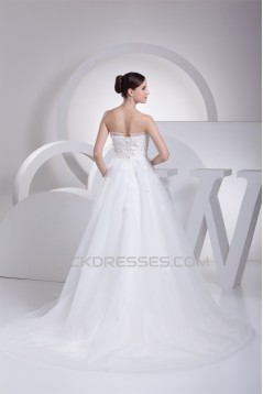 Sleeveless A-Line Strapless Satin Organza Fine Netting Sweet Wedding Dresses 2030354