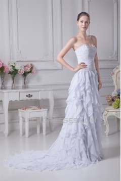 Sleeveless A-Line Sweetheart Chiffon Silk like Satin Wedding Dresses 2030356