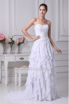 Sleeveless A-Line Sweetheart Chiffon Silk like Satin Wedding Dresses 2030356