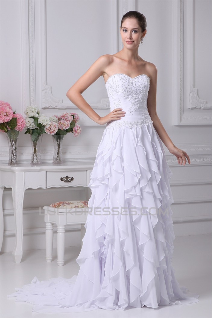 Sleeveless A-Line Sweetheart Chiffon Silk like Satin Wedding Dresses 2030356