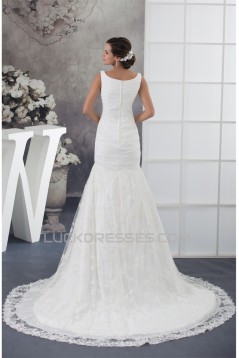 A-Line V-Neck Sleeveless Chiffon Satin Lace Best Wedding Dresses 2030358