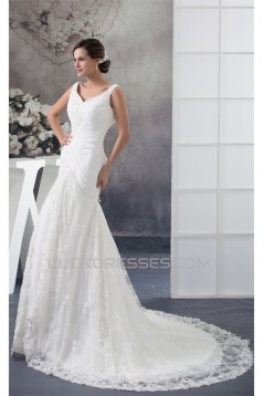 A-Line V-Neck Sleeveless Chiffon Satin Lace Best Wedding Dresses 2030358