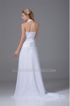 Sleeveless Chiffon Silk like Satin Halter Reception Wedding Dresses 2030362