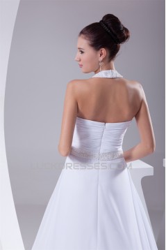 A-Line Chiffon Silk like Satin Halter Beaded Sweet Wedding Dresses 2030364