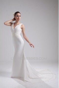 Trumpet/Mermaid Sleeveless Chiffon Beaded Reception Wedding Dresses 2030365