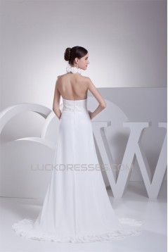 A-Line Halter Chiffon Silk like Satin Wedding Dresses 2030366