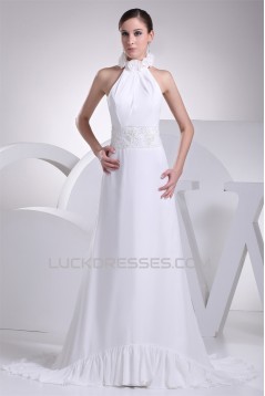 A-Line Halter Chiffon Silk like Satin Wedding Dresses 2030366