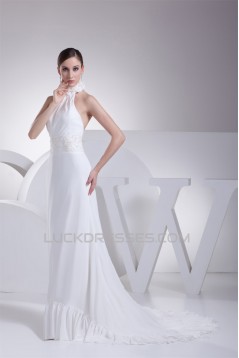 A-Line Halter Chiffon Silk like Satin Wedding Dresses 2030366