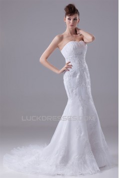 Mermaid/Trumpet Sleeveless Satin Lace LOrganza New Arrival Wedding Dresses 2030374