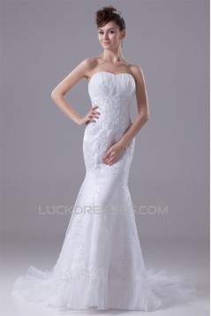 Mermaid/Trumpet Sleeveless Satin Lace LOrganza New Arrival Wedding Dresses 2030374