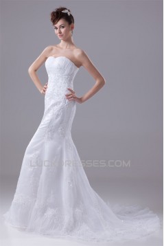 Mermaid/Trumpet Sleeveless Satin Lace LOrganza New Arrival Wedding Dresses 2030374