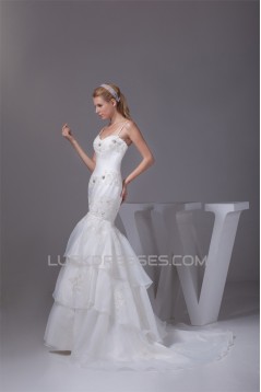 Mermaid/Trumpet Spaghetti Strap Satin Lace Sweetheart Reception Wedding Dresses 2030375