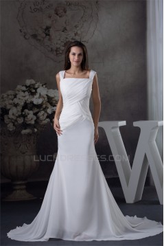 Sleeveless Mermaid/Trumpet Spaghetti Straps Chiffon Sweet Wedding Dresses 2030376