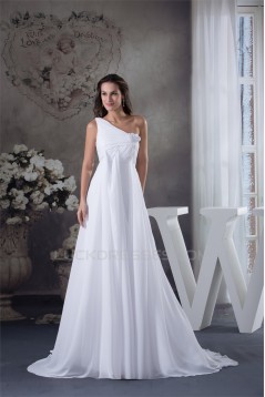 A-Line Chiffon Sleeveless One-Shoulder Wedding Dresses Maternity Wedding Dresses 2030377