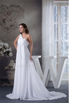 A-Line Chiffon Sleeveless One-Shoulder Wedding Dresses Maternity Wedding Dresses 2030377