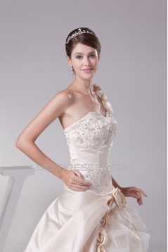 Ball Gown Sleeveless One-Shoulder Satin Lace Fine Netting Reception Wedding Dresses 2030378