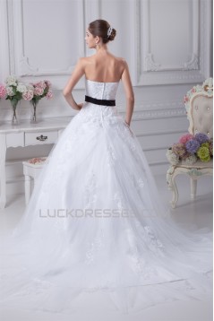 Ball Gown Sleeveless Princess Strapless Lace Satin Fine Netting Wedding Dresses 2030381