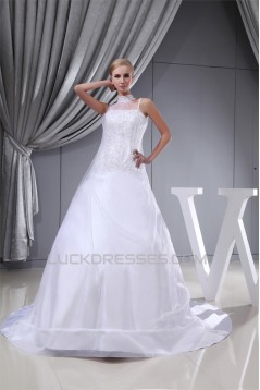 Sleeveless Satin Fine Netting Spaghetti Straps Beaded Wedding Dresses 2030386