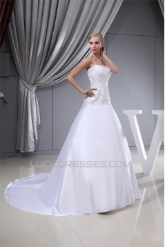 Sleeveless Satin Fine Netting Spaghetti Straps Beaded Wedding Dresses 2030386