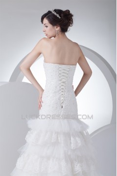 Trumpet/Mermaid Sleeveless Satin Lace Fine Netting Strapless Wedding Dresses 2030388