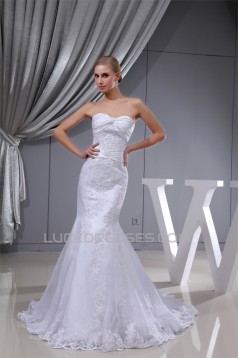 Trumpet/Mermaid Sweetheart Satin Beaded Lace Organza Wedding Dresses 2030391