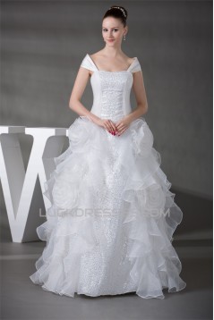 Sleeveless Satin Organza Sequined Lace Portrait Wedding Dresses 2030395