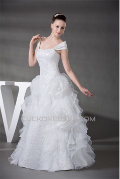 Sleeveless Satin Organza Sequined Lace Portrait Wedding Dresses 2030395