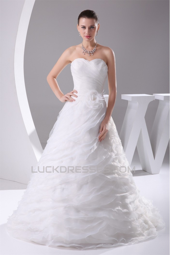 Sleeveless Satin Organza Sweetheart A-Line Best Wedding Dresses 2030396