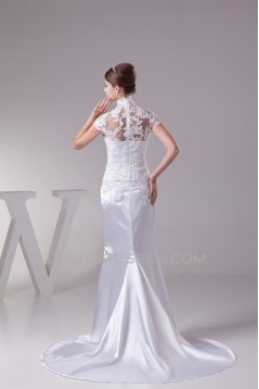 Trumpet/Mermaid High Neck Lace Silk like Satin Fine Netting Wedding Dresses 2030400