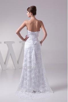 Sleeveless Sheath/Column Square Lace Silk like Satin Wedding Dresses 2030402