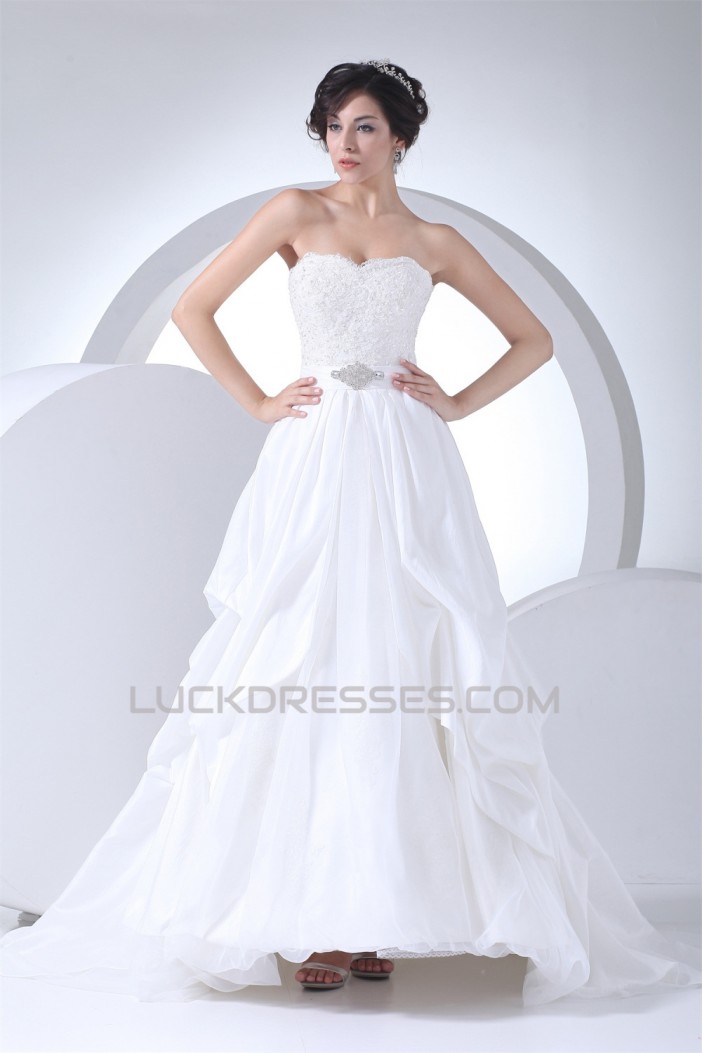 A-Line Satin Taffeta Sleeveless Strapless Wedding Dresses 2030412