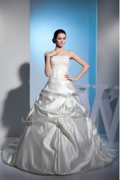 Sleeveless Strapless Satin Lace A-Line New Arrival Wedding Dresses 2030414
