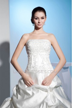 Sleeveless Strapless Satin Lace A-Line New Arrival Wedding Dresses 2030414
