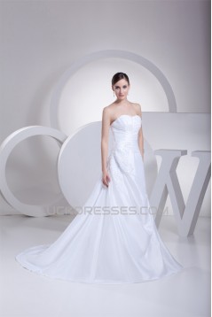 A-Line Strapless Satin Taffeta Lace New Arrival Wedding Dresses 2030416