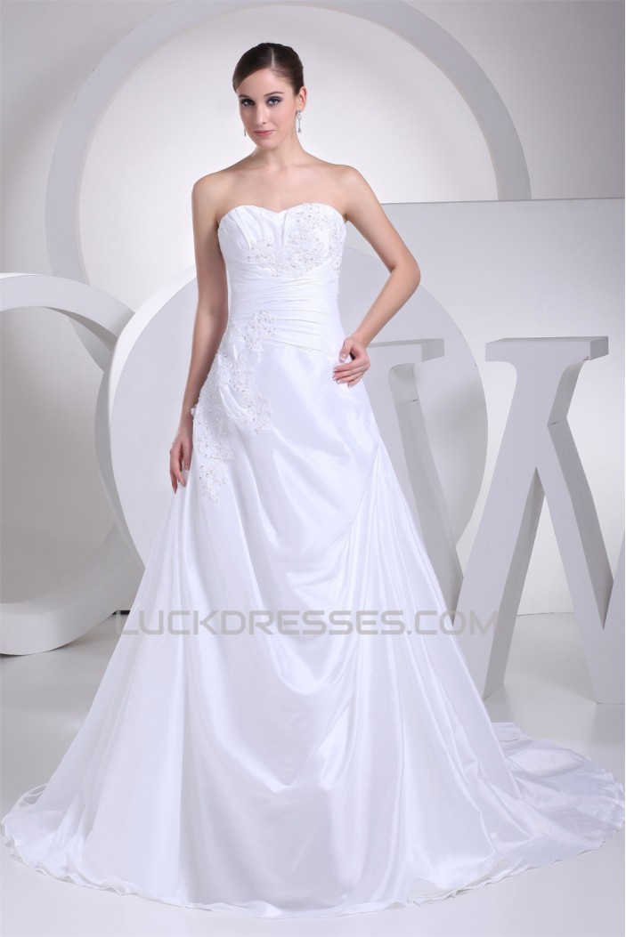 A-Line Strapless Satin Taffeta Lace New Arrival Wedding Dresses 2030416