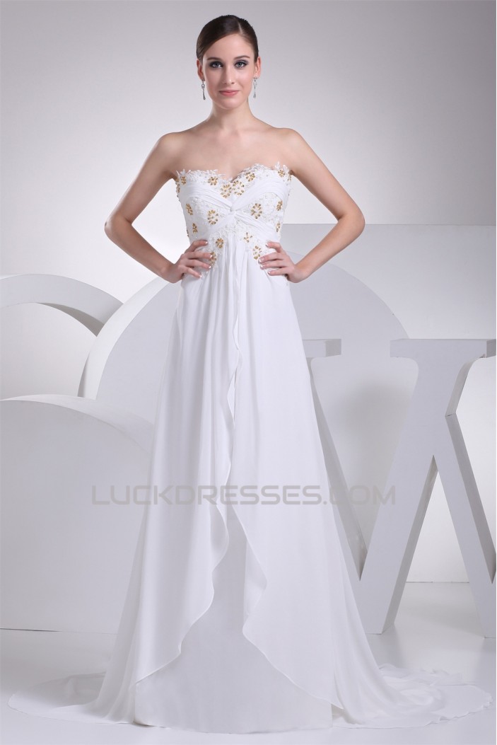 A-Line Sleeveless Sweetheart Chiffon Beaded Lace Wedding Dresses 2030422