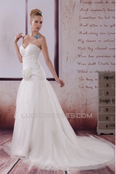 Sleeveless Sweetheart Satin Silk like Satin Fine Netting Best Wedding Dresses 2030428