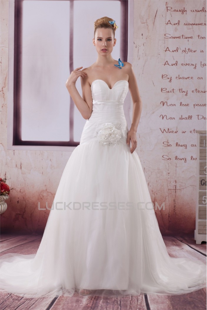 Sleeveless Sweetheart Satin Silk like Satin Fine Netting Best Wedding Dresses 2030428