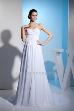 Sheath/Column Sleeveless Sweetheart Chiffon Satin Lace Wedding Dresses 2030430