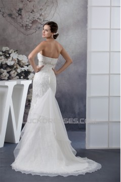 Sleeveless Sweetheart Sheath/Column Satin Lace Wedding Dresses 2030431