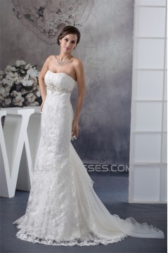 Sleeveless Sweetheart Sheath/Column Satin Lace Wedding Dresses 2030431