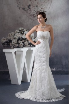 Sleeveless Sweetheart Sheath/Column Satin Lace Wedding Dresses 2030431