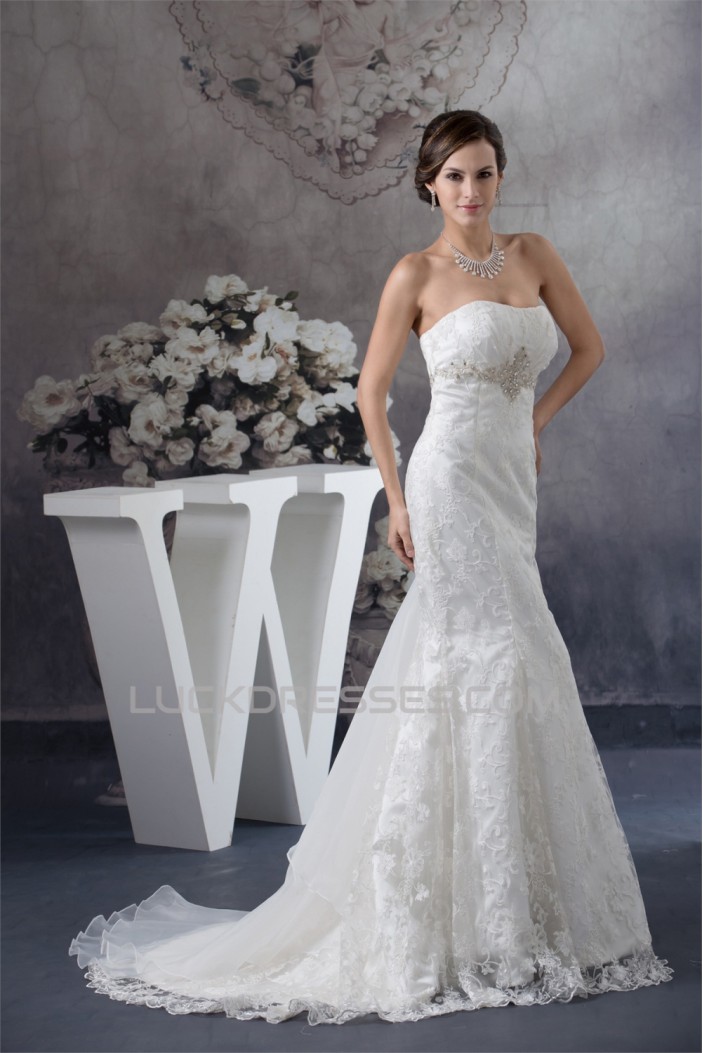 Sleeveless Sweetheart Sheath/Column Satin Lace Wedding Dresses 2030431