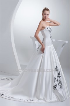 A-Line Soft Sweetheart Sleeveless Satin Wedding Dresses with Color 2030437