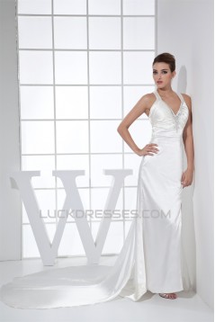 Sheath/Column Spaghetti Straps Elastic Woven Satin Wedding Dresses 2030440